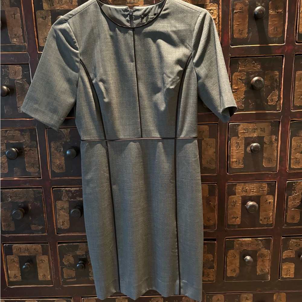 JCrew charcoal dress with black piping